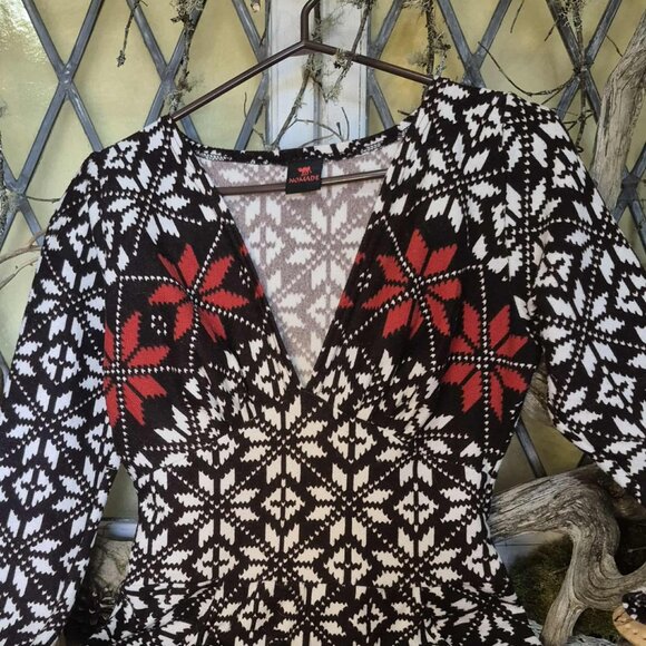 🍄 50% OFF - Scandinavian Floral Print Knit Midi Fitted Dress Cream Brown Orange - Picture 6 of 15